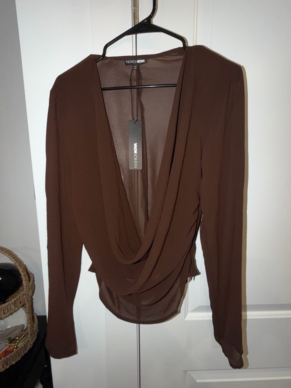 Fashion Nova Brown Draped V-Neck Blouse